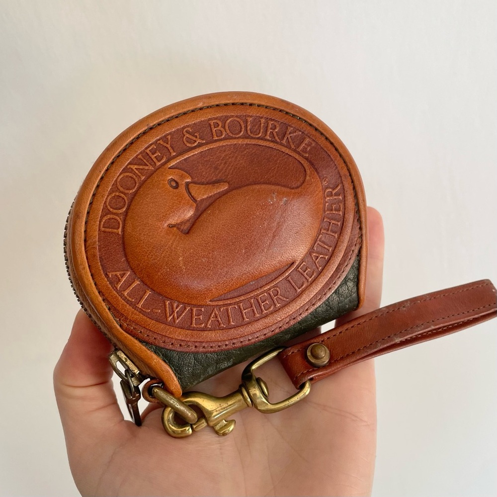 Dooney & Bourke Vintage All-Weather Leather Big Duck Coin Purse Wristlet Green